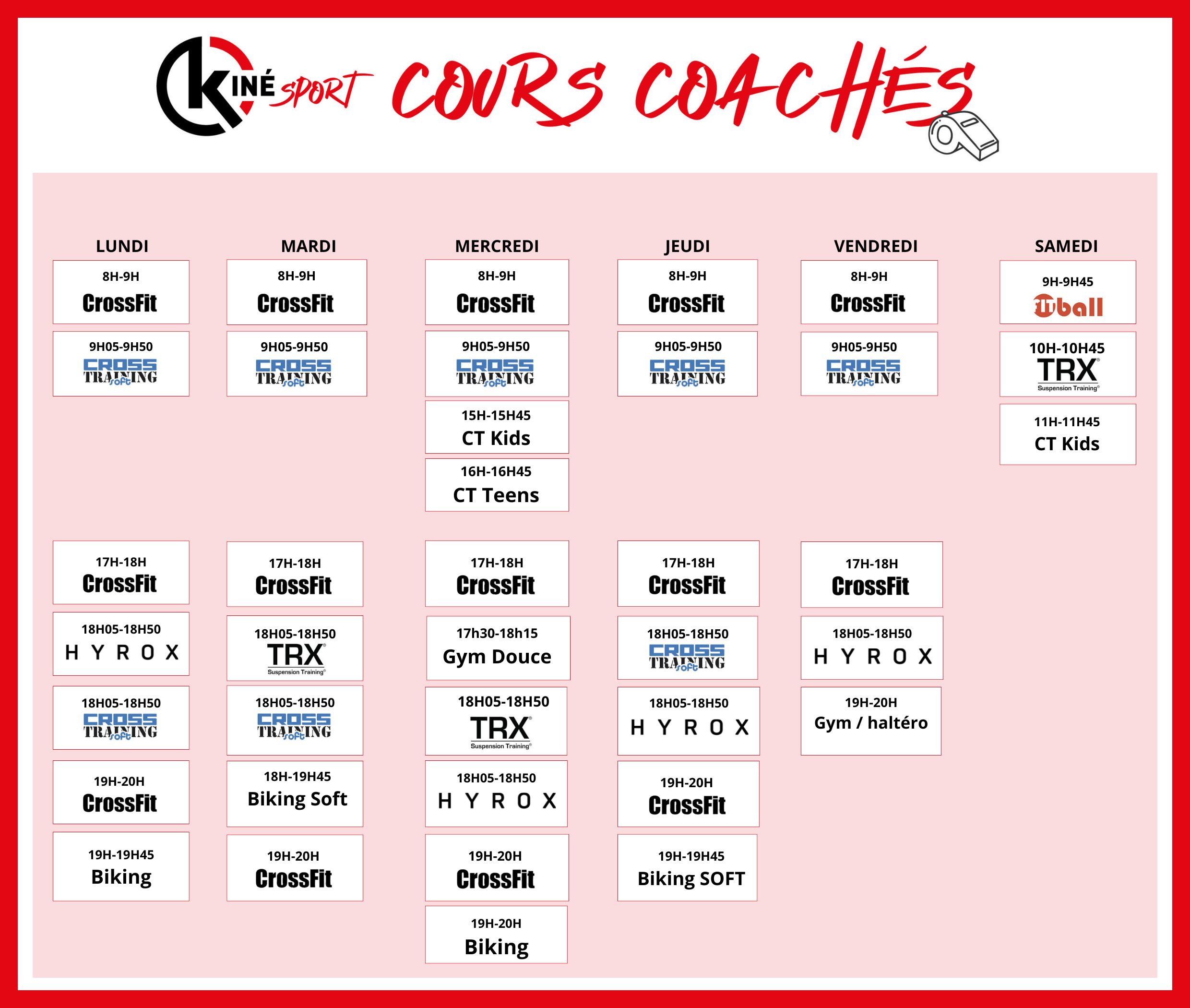 Planning Cours coachés planning cours coachés 15/04/2025